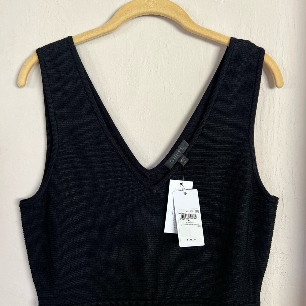 Guess Black Textured V-Neck Dress